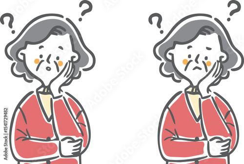 疑問を持つシニア女性　上半身　ベクター
