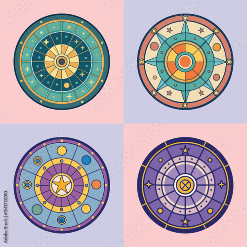 Astrological Wheel Flat Illustration in Simple Minimalist Style