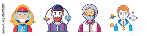 Astronomer Flat Illustration in Simple Minimalist Style