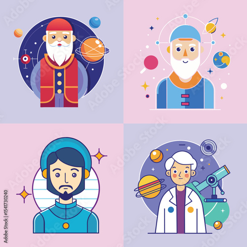 Astronomer Flat Illustration in Simple Minimalist Style