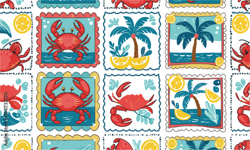 A seamless modern vector pattern inspired by Mediterranean or coastal motifs, easily editable and scalable.