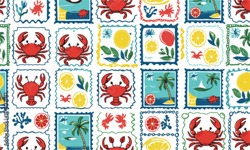 A seamless modern vector pattern inspired by Mediterranean or coastal motifs, easily editable and scalable.