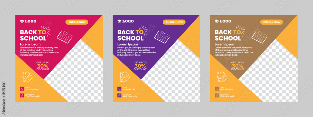 Naklejka premium Social media post for new admission. Minimalistic editable advertising poster for social media. Back to school poster elegant promotional advertising banner.