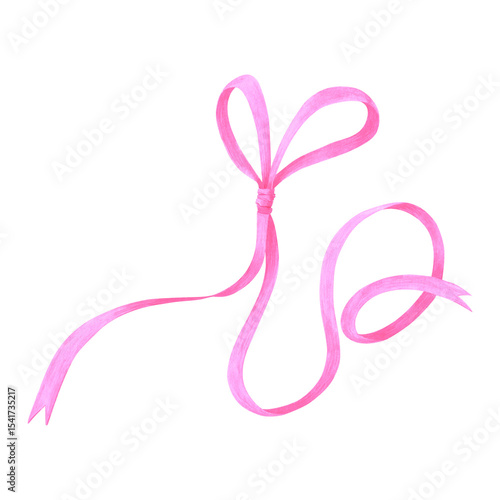 Hand drawn watercolor pink color bow isolated on white background. Can be used for cards, label and other printed products.