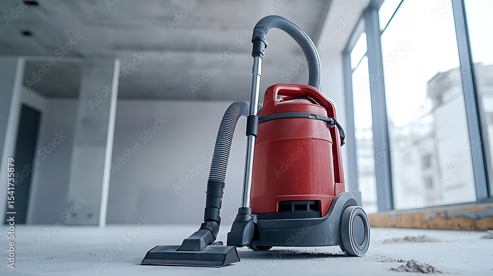 Fototapeta premium Red industrial vacuum cleaner at new house construction site
