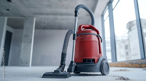 Red industrial vacuum cleaner at new house construction site