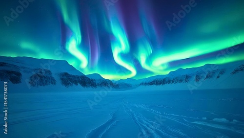 Wallpaper Mural Icy mountain landscape under northern lights (3) Torontodigital.ca