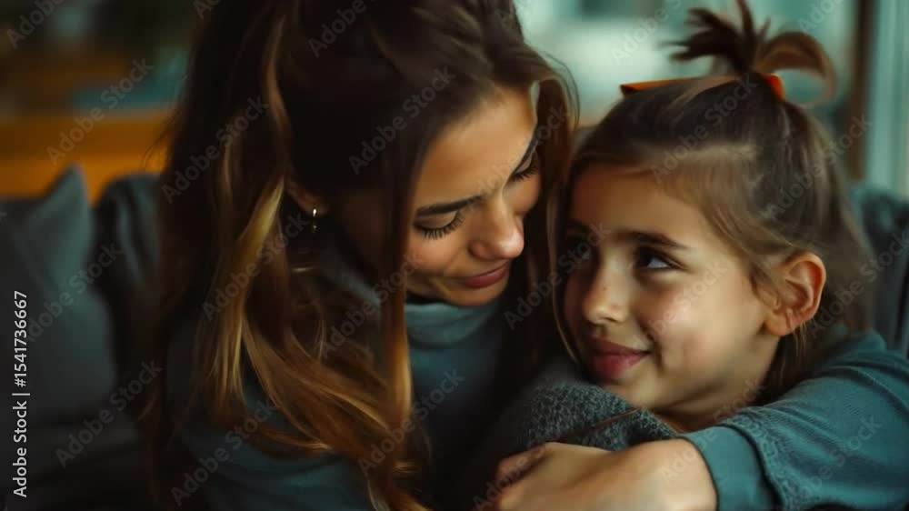 A tender moment between mother and daughter, conveying warmth and love. Ideal for advertising family values and children's products.
A tender moment between mother and daughter, conveying warmth and love. Ideal for advertising family values and children's products.