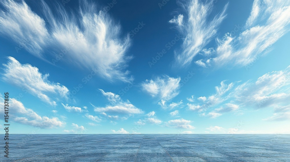 Fototapeta premium White Clouds in Blue Sky over Water Illustration Beautiful Nature Scenery