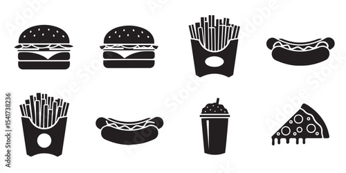 Monochrome vector graphics collection of fast food favorites for menu and restaurant design