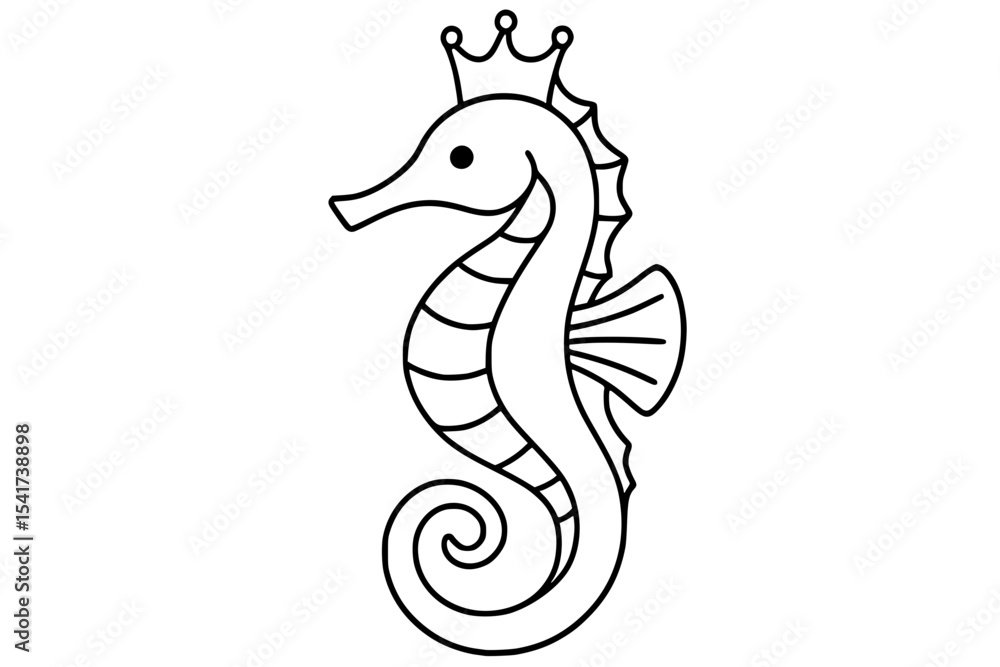 Fototapeta premium Royal Seahorse Outline Vector Illustration