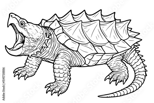Snapping Turtle Outline Vector Illustration