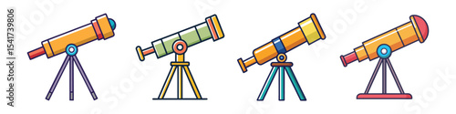 Telescope Flat Style Astronomy Equipment Vector Illustration