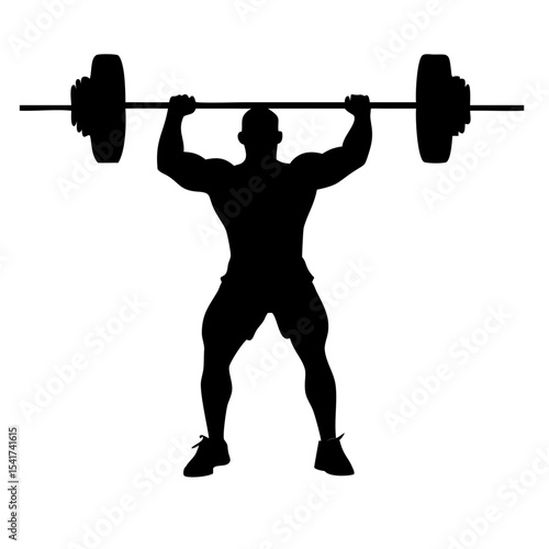  Powerful Weightlifter Silhouette - Barbell Overhead Press Vector
