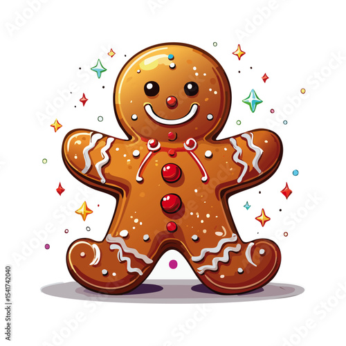 Christmas gingerbread man vector color illustration. New Year festive gingerbread baking for packaging and design.