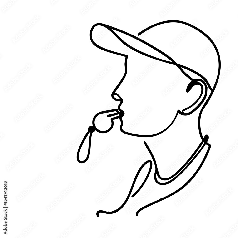 Obraz premium Coach with whistle wearing a cap in minimalist line art style 
