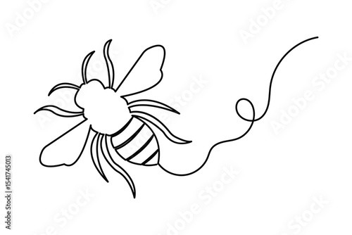 Bee continuous one line drawing minimalist style outline illustration isolated on white
