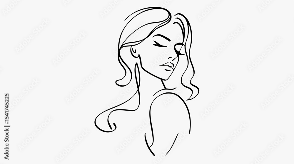 Elegant line art drawing of a woman with flowing hair and closed eyes in a minimalist style portrait created with generated ai Elegant line art drawing of a woman with flowing hair and closed eyes in a minimalist style portrait created with generated ai