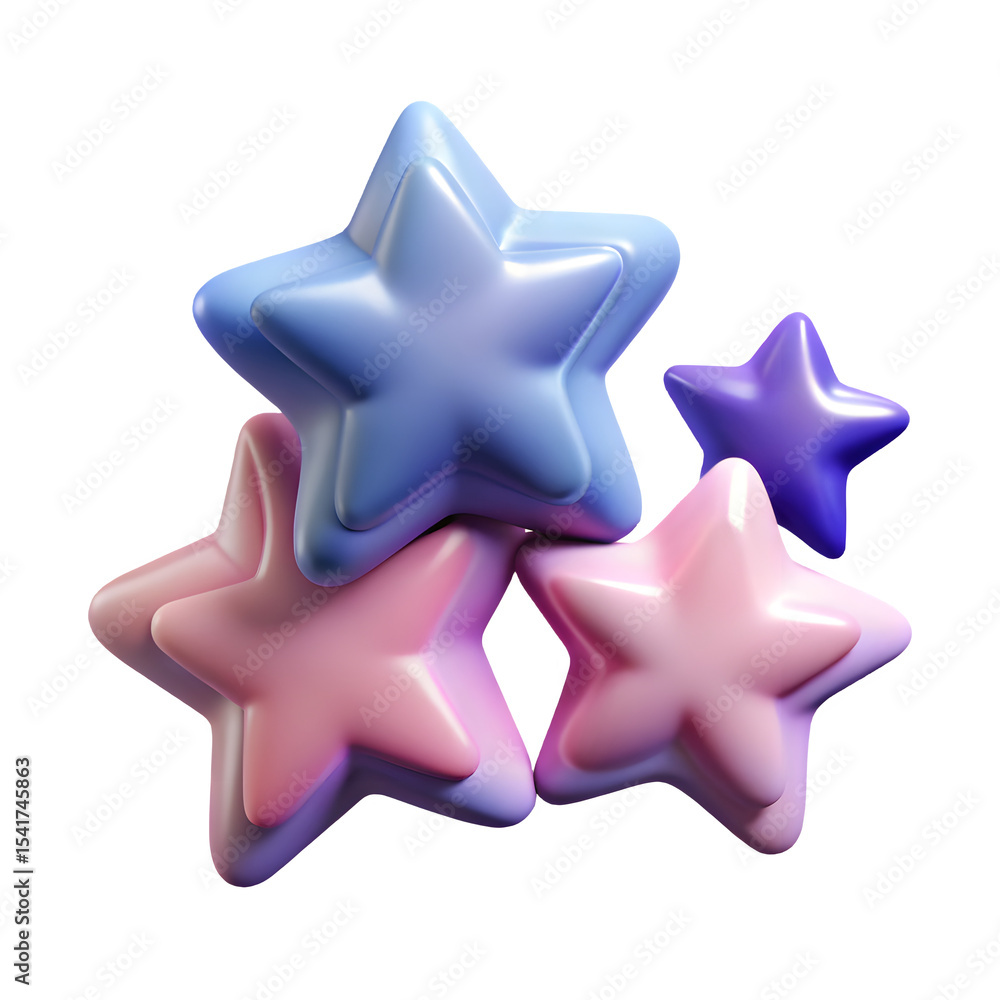 Obraz premium Plastic 3D Stars Illustration for Fantasy and Kids Designs