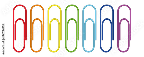 Colorful Rainbow Paper Clips Isolated. Office Supplies, Stationery Concept, Minimal Design for Business and School, Bright Spectrum Colors