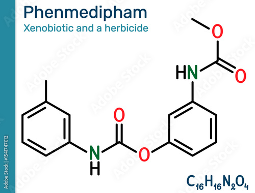 Phenmedipham molecule. Carbamate herbicide used for selective weed control in agriculture
