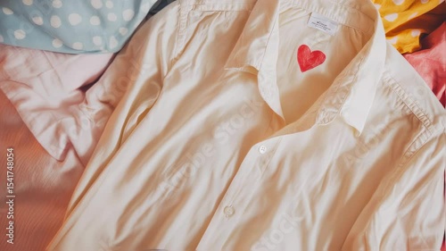 Wallpaper Mural Heartembroidered shirt amidst colorful polka dots and pastel fabrics transition Torontodigital.ca