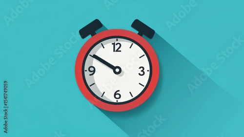 Vibrant red alarm clock with moving hands illustrating time passage against blue background