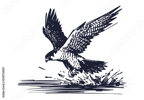 Peregrine Falcon hand drawn sketch vector illustration