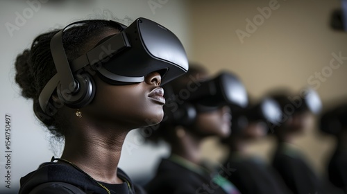 Diverse Group Engaged in Virtual Reality Experience in Modern Setting