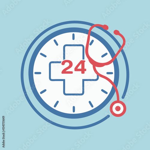 24-hour medical service icon in flat style