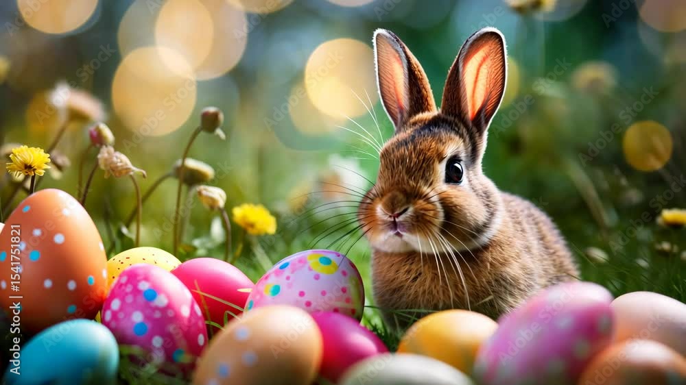 Easter bunny and many Easter eggs. Selective focus. Holiday. Easter bunny and many Easter eggs. Selective focus. Holiday.