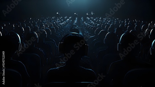 Dark Audience in Silhouette with Headphones at a Music Event