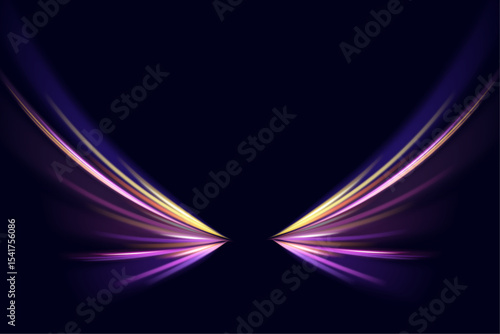 Swirl bokeh effect. Colored shiny sparks of spiral wave. Curved bright speed line swirls. Shiny wavy path. Rotating dynamic neon circle. Magic golden swirl with highlights