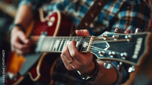 A music enthusiast testing a guitar in a local guitar shop