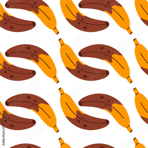 Seamless pattern of overripe banana. Spoiled tropical fruit.Vector illustration in cartoon style. Isolated on white background	
