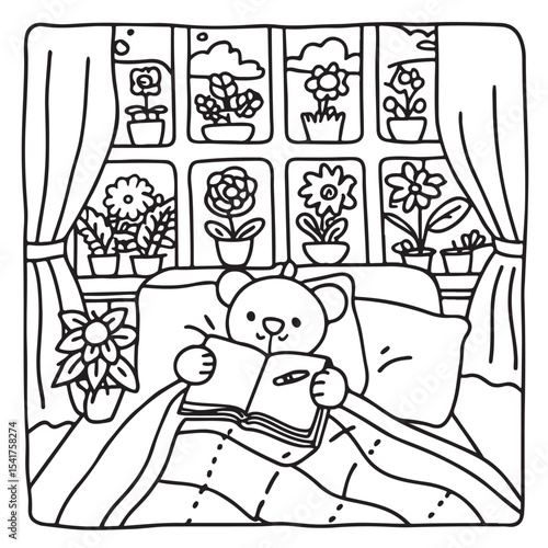 Furry Blossoms – Cute and Easy Coloring Pages for Teens and Adults | Whimsical Animal & Floral Designs Line art vector illustration | Print | Animal Coloring page | Blossoms Coloring Page