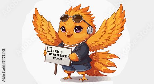 Cartoon bird holding a sign for crisis resilience coach  