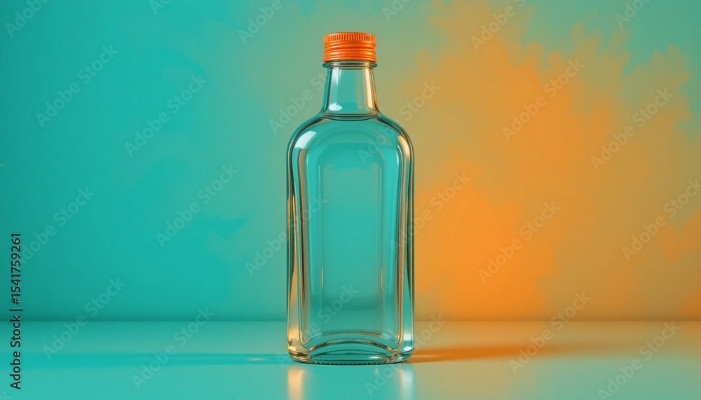 Minimalist Bottle: Clean Liquid in Glass with Vibrant Backdrop Minimalist Bottle: Clean Liquid in Glass with Vibrant Backdrop