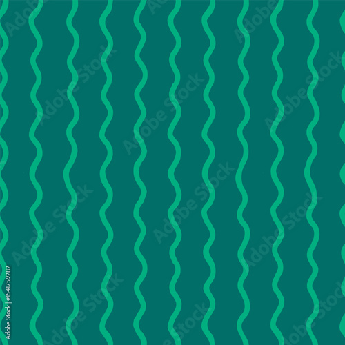 Seamless pattern with green vertical wavy stripes on a dark teal background. ...