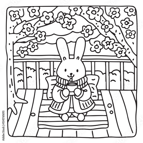 Furry Blossoms – Cute and Easy Coloring Pages for Teens and Adults | Whimsical Animal & Floral Designs Line art vector illustration | Print | Animal Coloring page | Blossoms Coloring Page