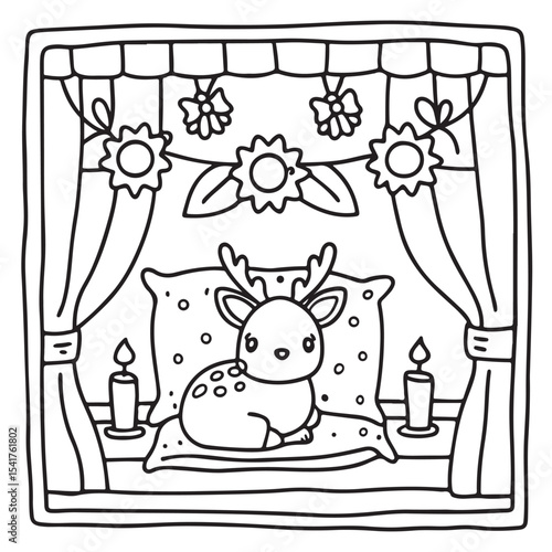 Furry Blossoms – Cute and Easy Coloring Pages for Teens and Adults | Whimsical Animal & Floral Designs Line art vector illustration | Print | Animal Coloring page | Blossoms Coloring Page