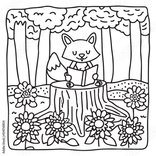 Furry Blossoms – Cute and Easy Coloring Pages for Teens and Adults | Whimsical Animal & Floral Designs Line art vector illustration | Print | Animal Coloring page | Blossoms Coloring Page