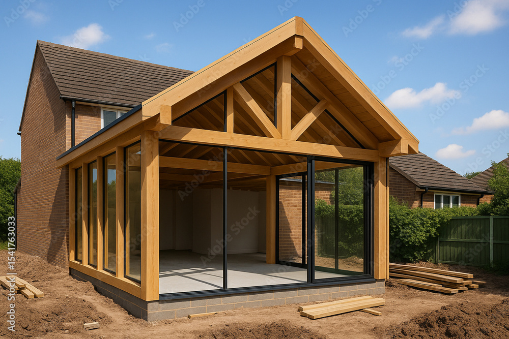 Obraz premium Modern Timber-Frame House Extension with Eco-Friendly Design