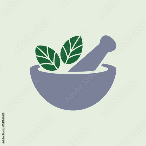 Gray Mortar Pestle with Green Herbal Leaves herbs green leaves