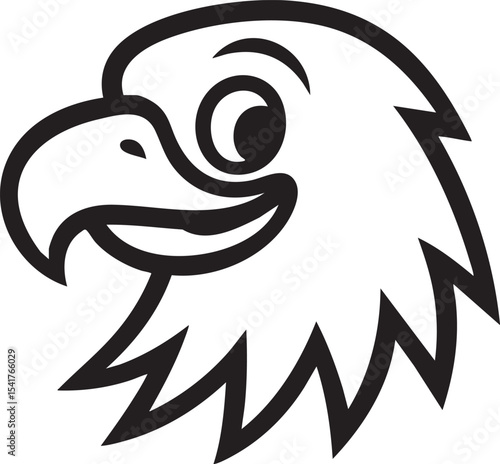 Cartoon Eagle Head Happy Bird Illustration, Line Art