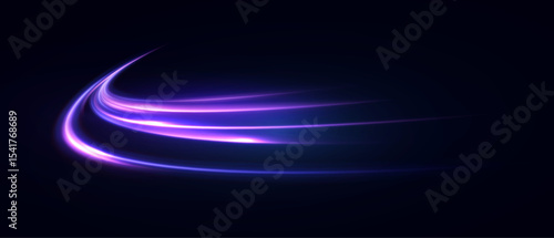 Light Vortex, a luminous arc of bright purple light. Light flow Energy flows along the trajectory, creating a sense of movement, speed and digital momentum.
