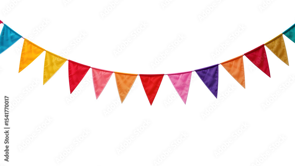 Fototapeta premium Colorful party banner pennant flags decoration background for celebration and festive events decor on transparent background