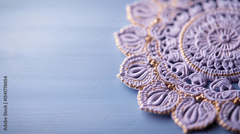 Obraz premium This elegant image features a beautifully crafted lavender lace pattern, showcasing intricate details set against a soft blue background, perfect for artistic projects.