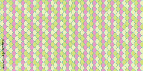 Vibrant pastel green and pink overlapping scale pattern.  Perfect for textile design, website backgrounds, playful branding, or any project needing a cheerful, textured aesthetic.
