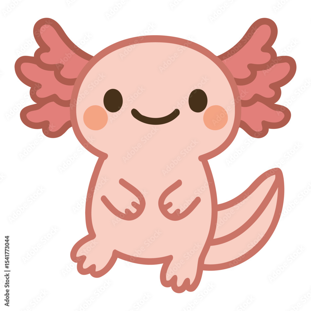 Fototapeta premium Calm Standing Kawaii Axolotl Character - Cute Vector Animal.eps